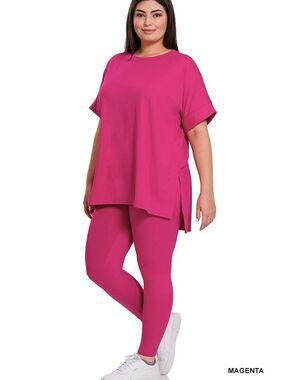 Zenana brushed dty microfiber loungewear set Magenta 1X